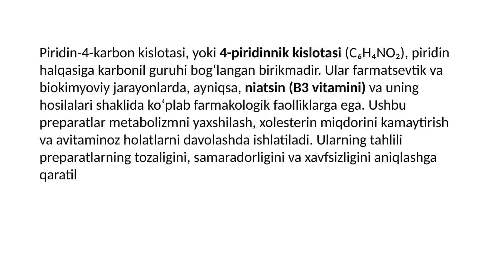 Piridin-4-karbonkislotasi tahlili 4