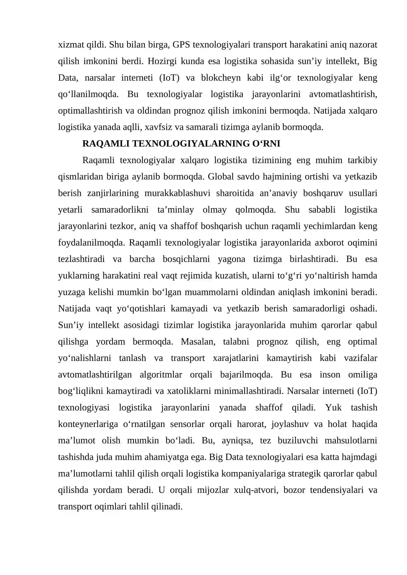 XALQARO LOGISTIKADA TEXNOLOGIK TARAQQIYOT 4