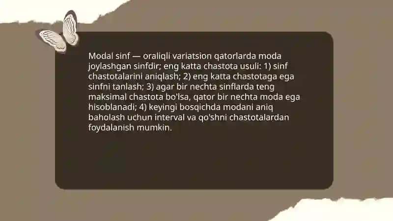 Oraliq variatsion qatorlarda moda va medianani hisoblash yo'llari 4