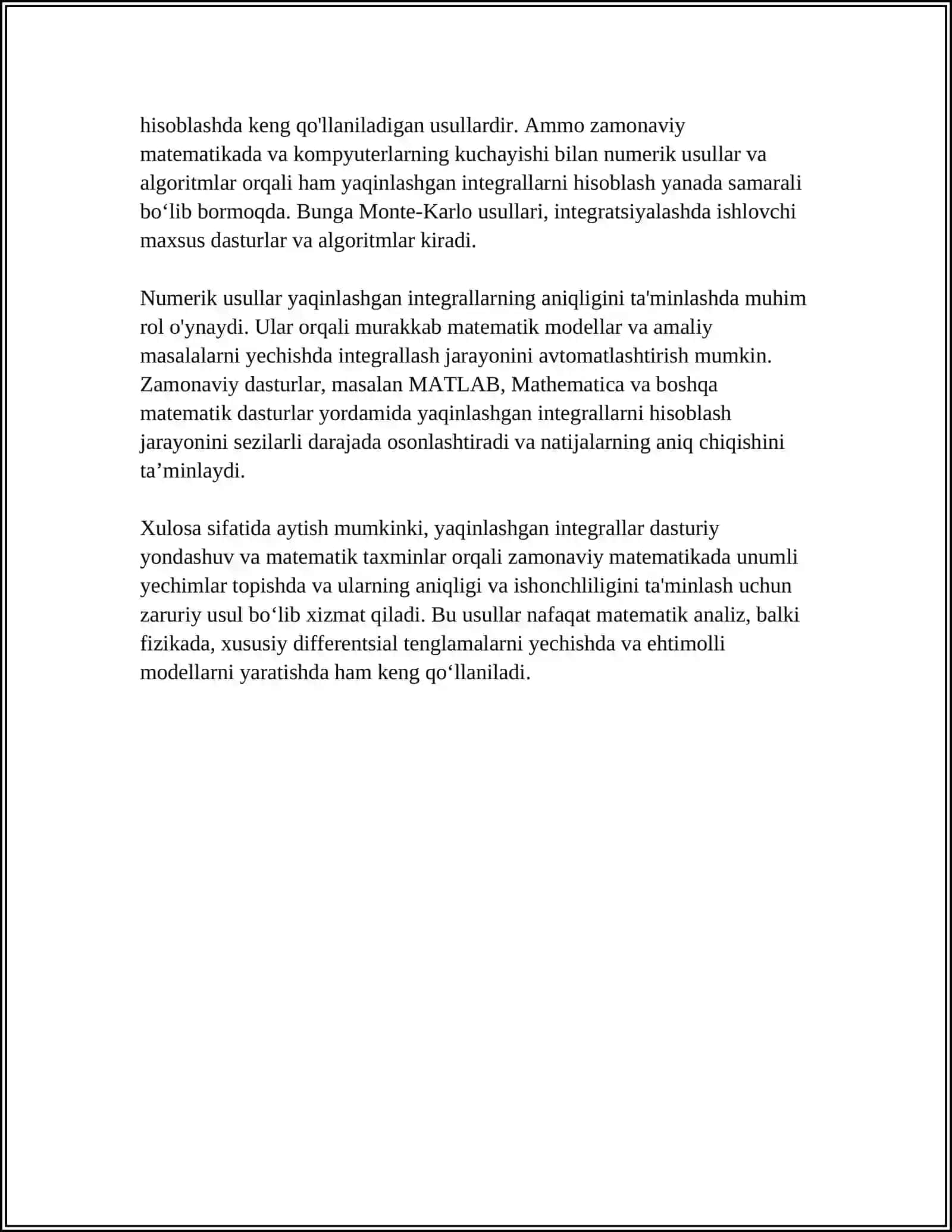 TAQRIBIY INTEGRALLASH FORMULASINI TANLASH, ANIQLIGINI BAHOLASH 4