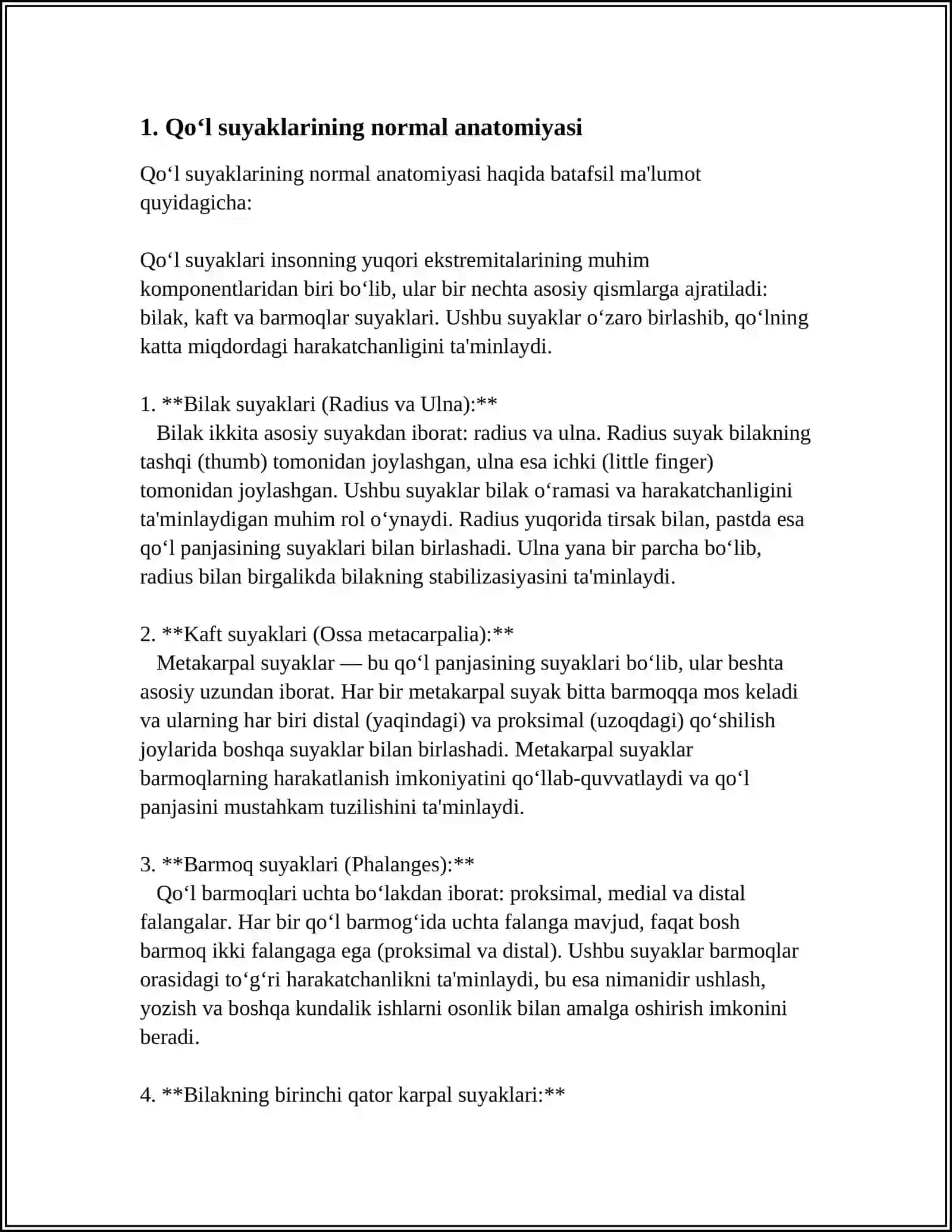 QO’L SUYAKLARINING VARIANTLARINING ANATOMIYASI RIVOJLANISH NUQSONLARINI 4