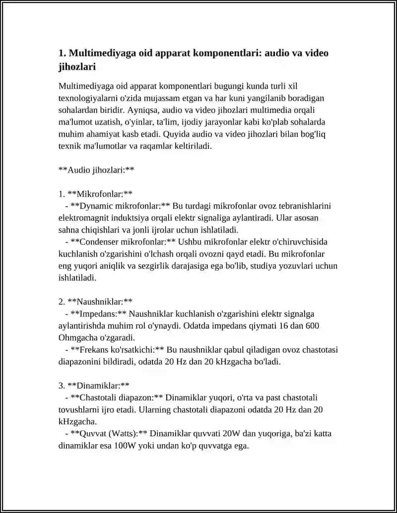 MULTIMEDIYAGA OID APPARAT VA DASTURIY KOMPONENTLARI 4