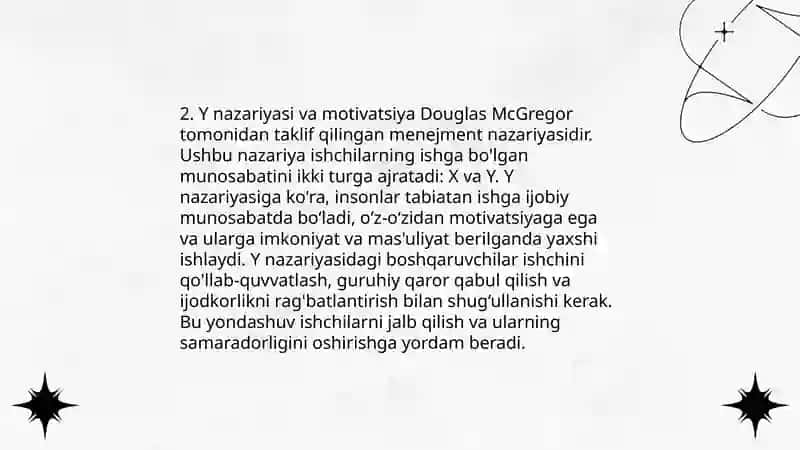 D. Makgregoming X va Y nazariyasi 4