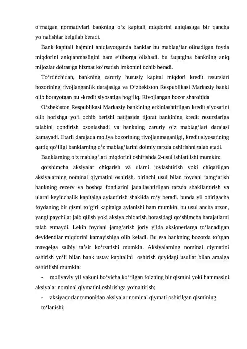 Tijorat banklarining o’z resurslari, ularning tarkibi 4