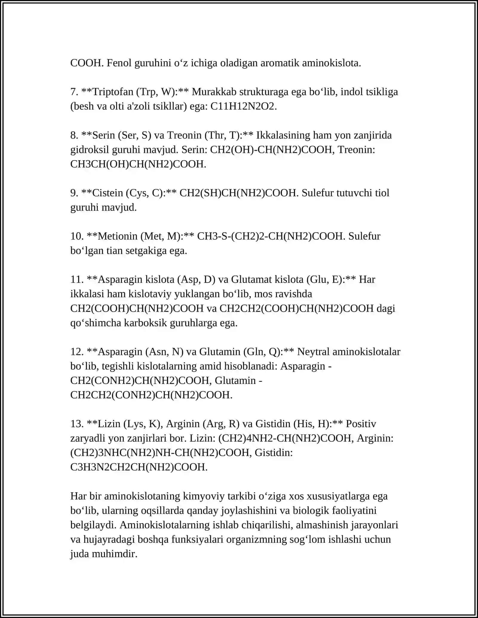 AMINOKISLOTALARNING KIMYOVIY VA TIBBIY BIOLOGIK XOSSALARI 4