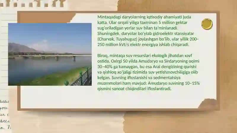 O‘rta Osiyo daryolari, ko‘llari, muzliklari va suv omborlari 4