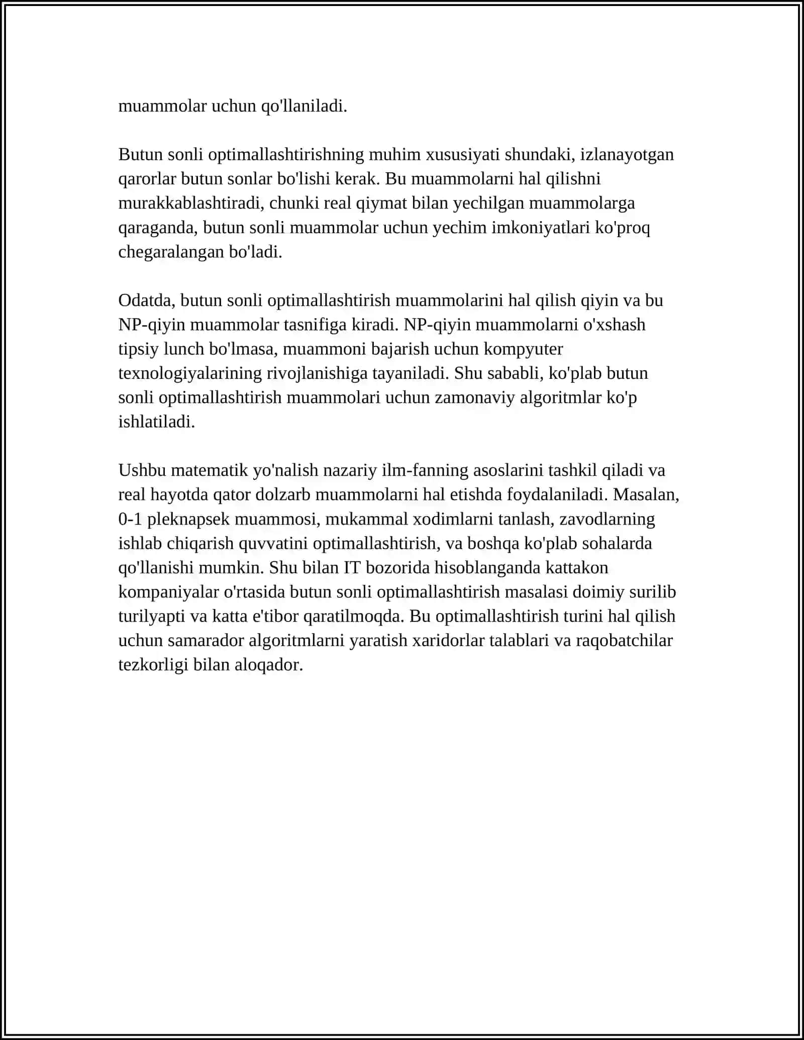 IQTISODIY MASALALARNING BUTUN SONLI YECHIMINI TOPISH 4