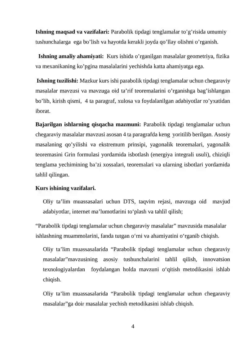 Parabolik tipdagi tenglamalar uchun chegaraviy masalalar 4