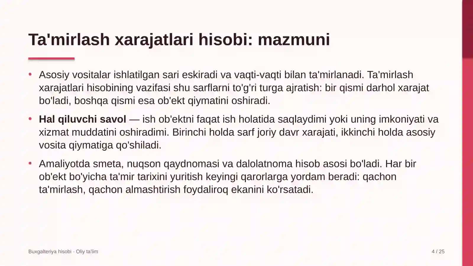 texnik qo'llab quvvatlash xizmatlarida ta'mirlash xarajatlari hisobi 4077 4