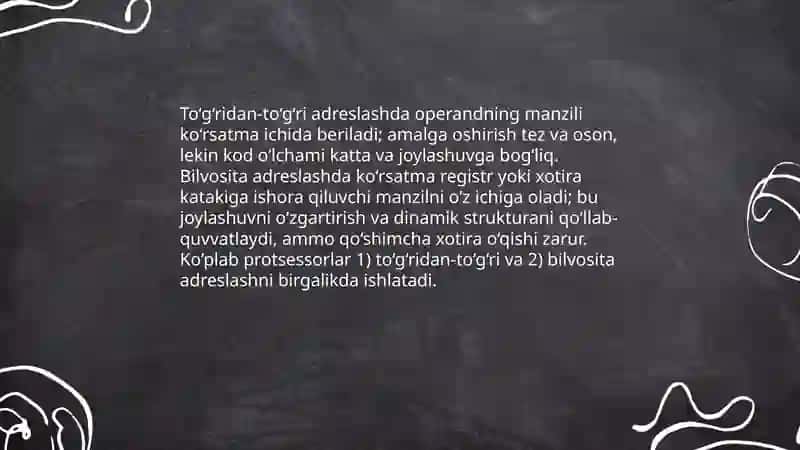 Adreslash va uning turlari. Shifrator va deshifratorlar.Tranzistor, trigger va registorlar. 4