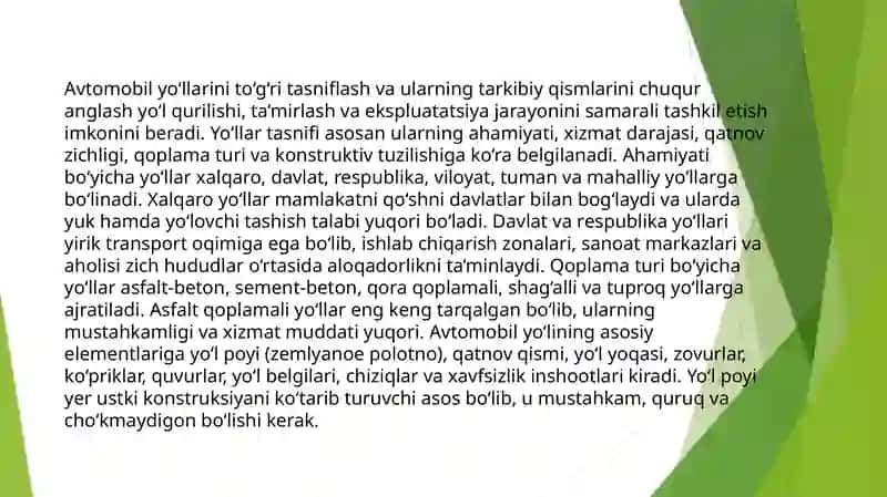 Avtomobilyo‘llari haqida umumiy tushunchalar 4