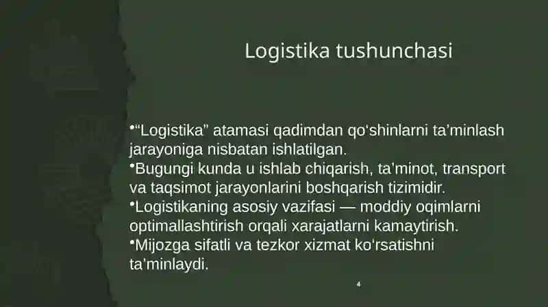 Yuklarni yetkazib berishning logistik tizimi 4