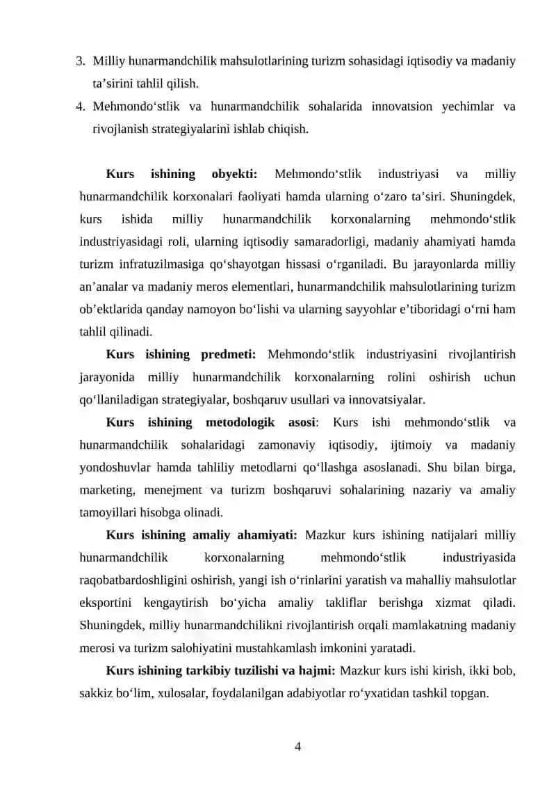 MEHMONDOʻSTLIK INDUSTRIYASINI RIVOJLANTIRISHDA MILLIY HUNARMANDCHILIK KORXONALARNING OʻRNI 4