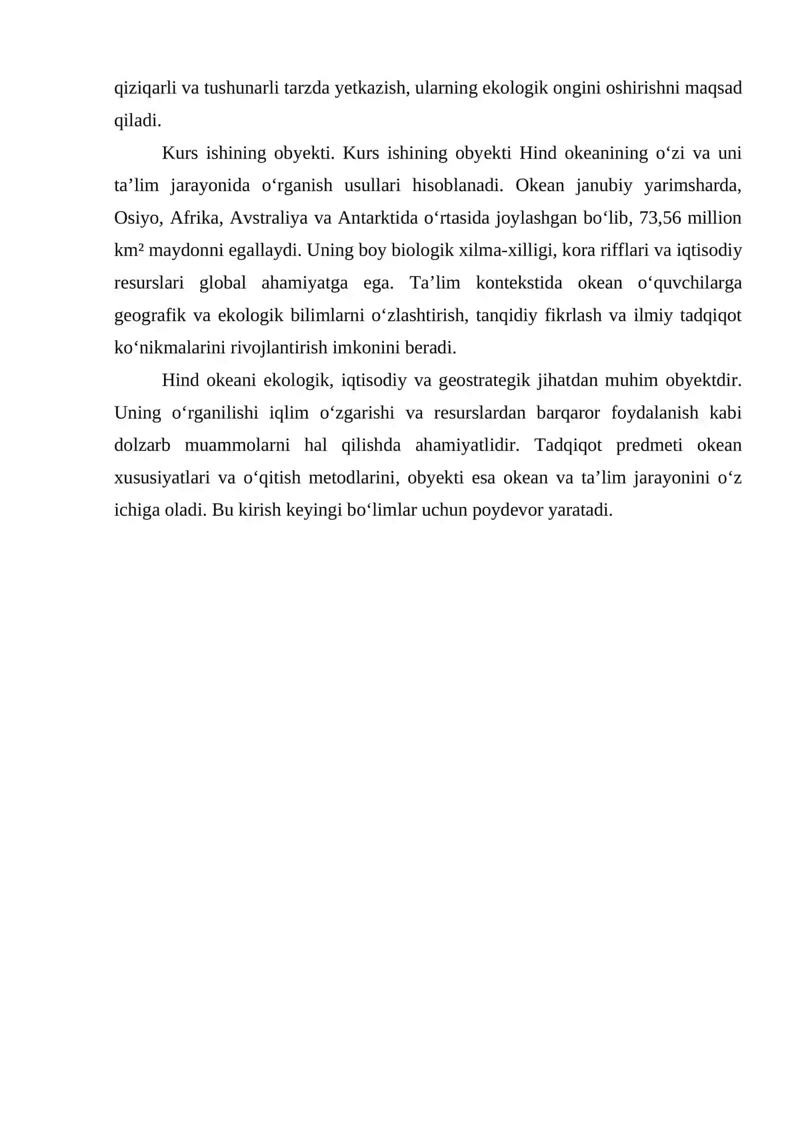 Materiklar va okeanlar geografiyasi kursida “Hind okeani” mavzusini o’rganish metodikasi 4
