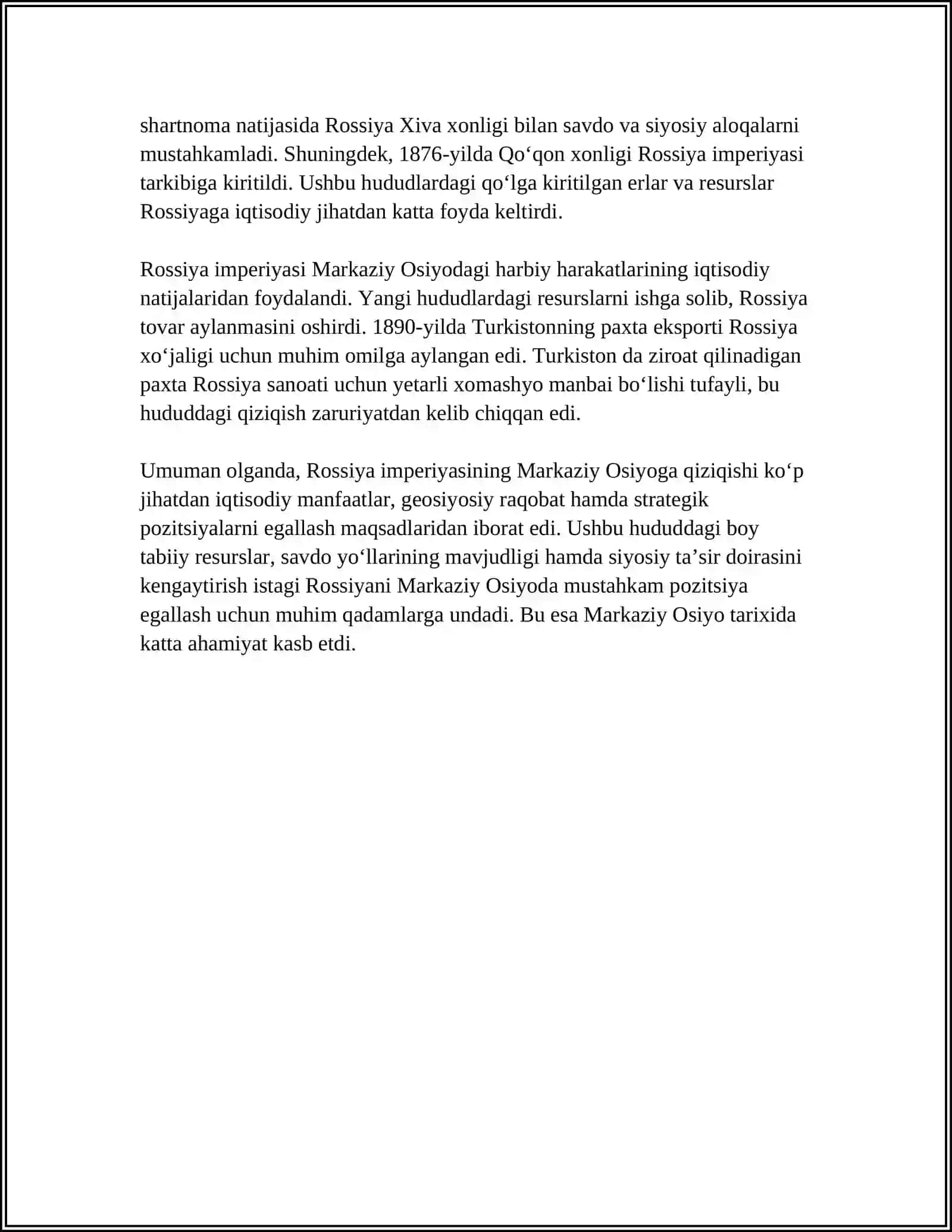 ROSSIYA IMPERIYASINING O’RTO OSIYOGA YURUSHLARI 4