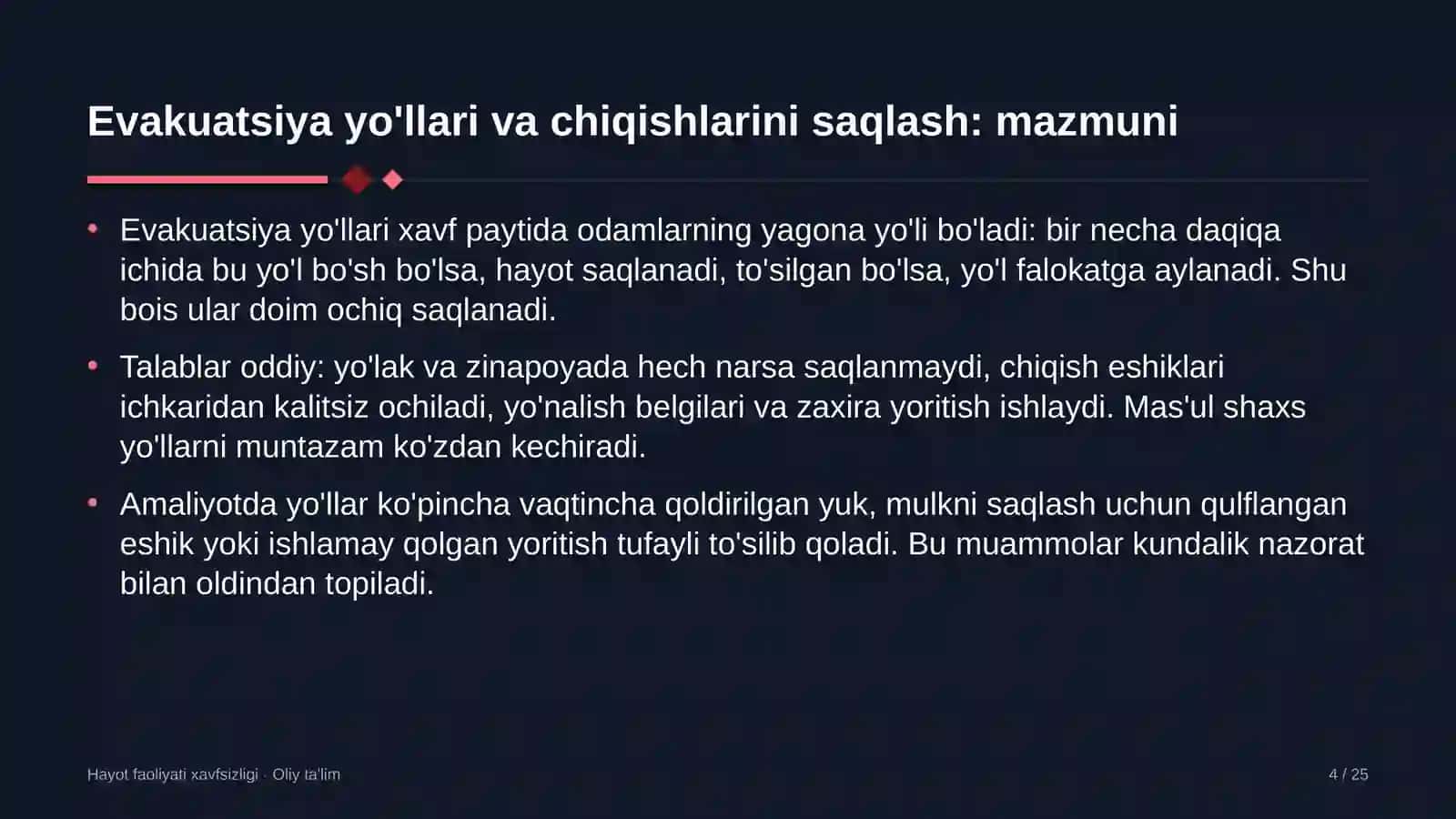 Hayot faoliyati xavfsizligi · Oliy ta'lim 4