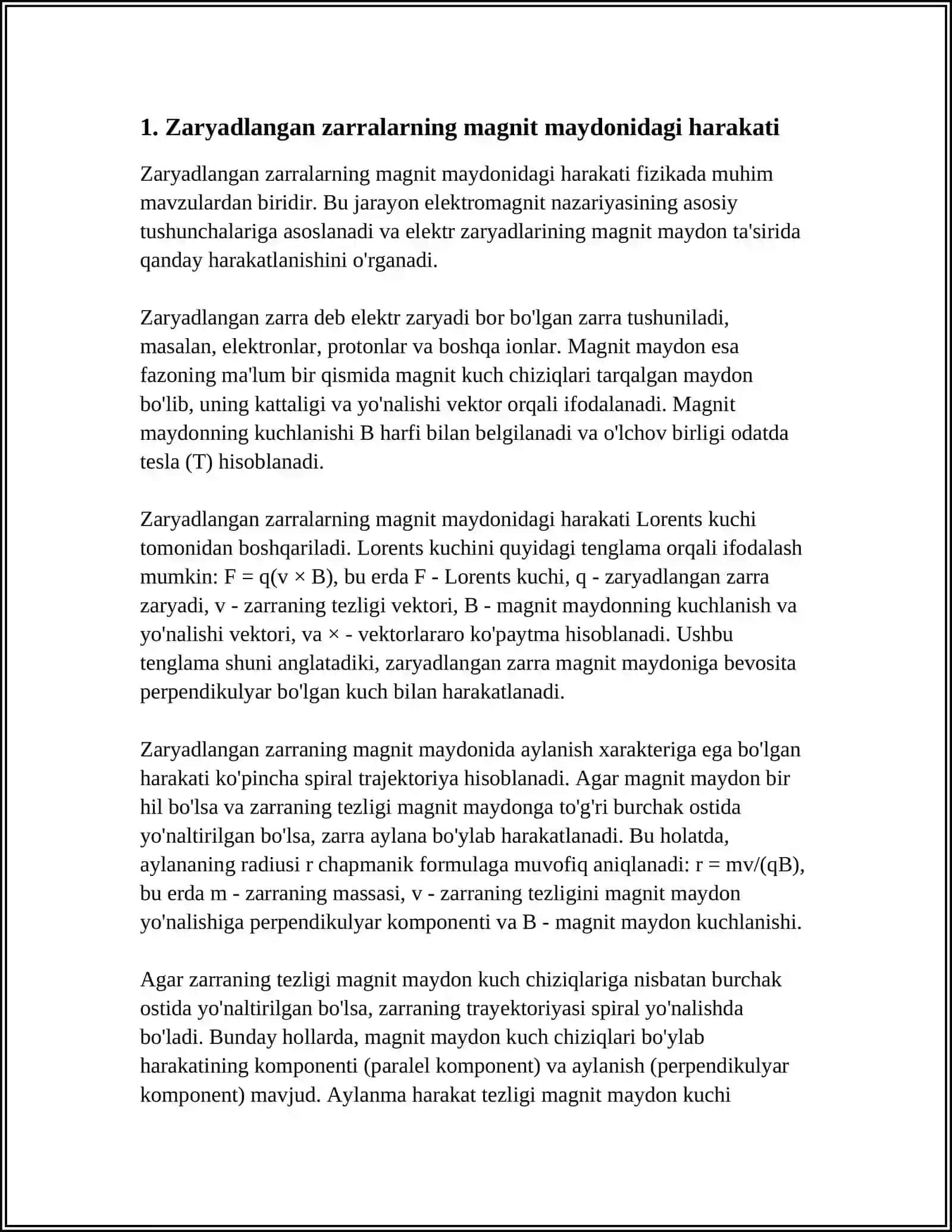 Zaryadlangan zarraning magnit maydonida harakati 4