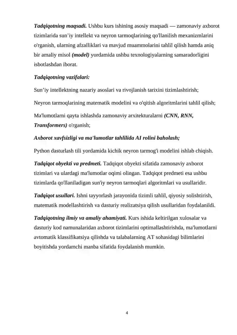 SUN’IY INTELLEKT VA NEYRON TARMOQLARINING MA’LUMOTLARINI QAYTA ISHLASHDAGI O’RNI 4