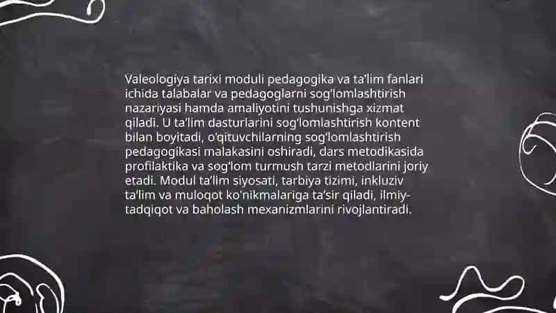 Valeologiya tarixi modulini boshqa ilmiy sohalar ichida tutgan oʻrni 4