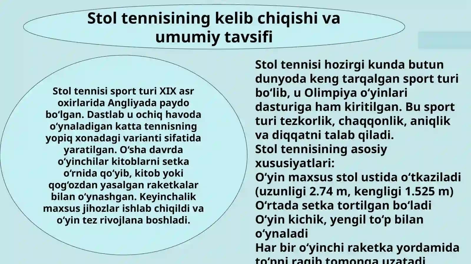STOL TENNIS OʻYINIDA UCHRAYDIGAN HOLAT VA HARAKATLARGA OʻRGATISH 4