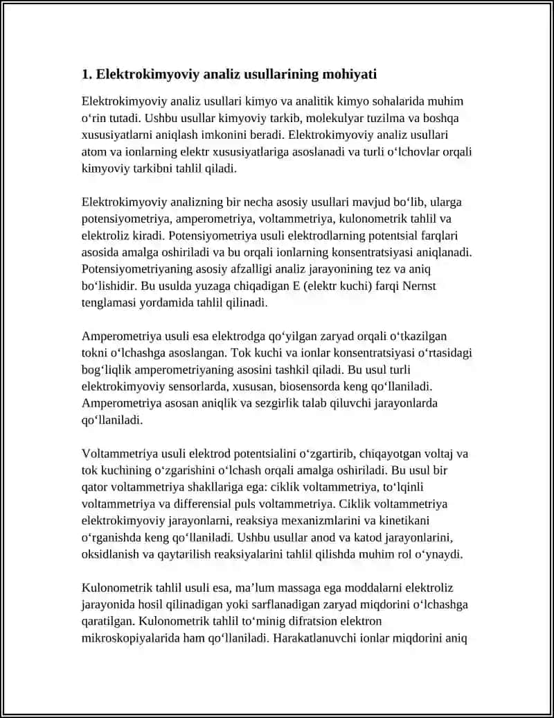 ELEKTROKIMYOVIY TAXLIL USULLARI.ELEKTROKIMYOVIY ANALIZ USULLARINING TASNIFI 4