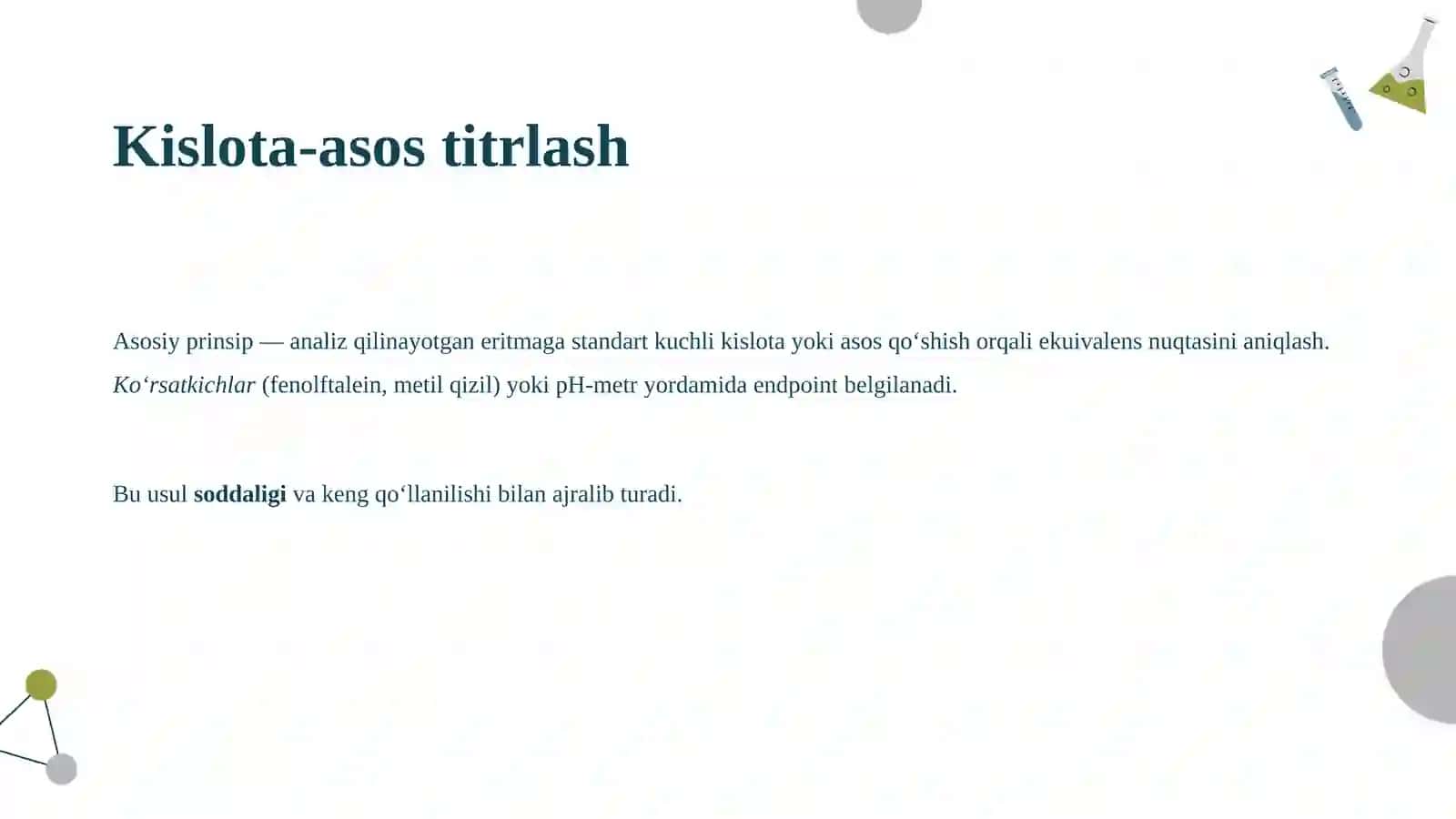 Analitik kimyo da ishlatiladigan reaksiyalar va jarayonlar 4