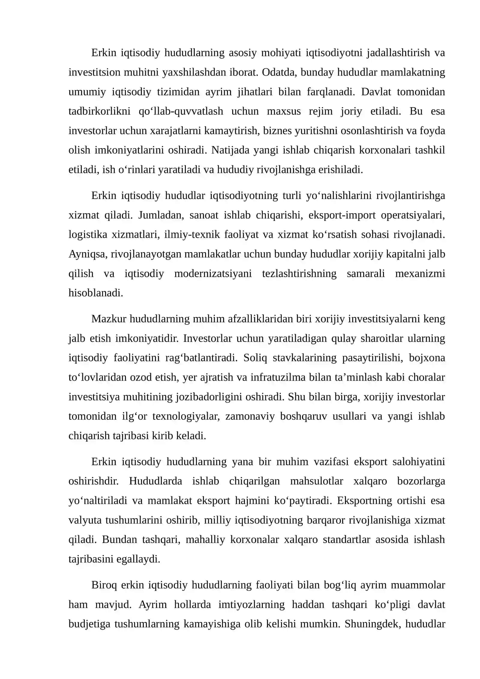 Erkin iqtisodiy hududlari va ularni tashkil etish muammolarini tahlil qilish 4