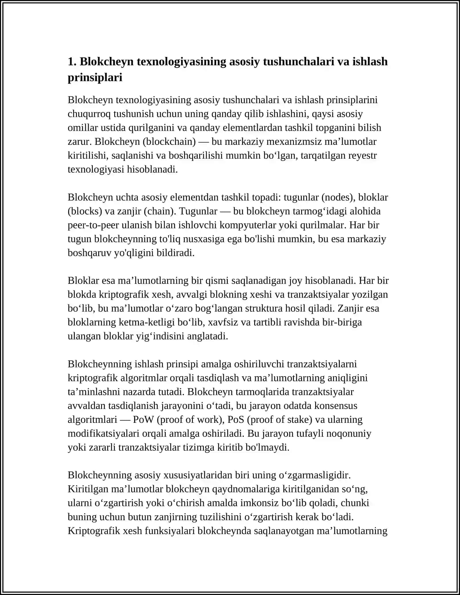 BLOCKCHAIN TECHNOLOGIYASI VA UNDAN FOYDALANISH YOʻLLARI 4