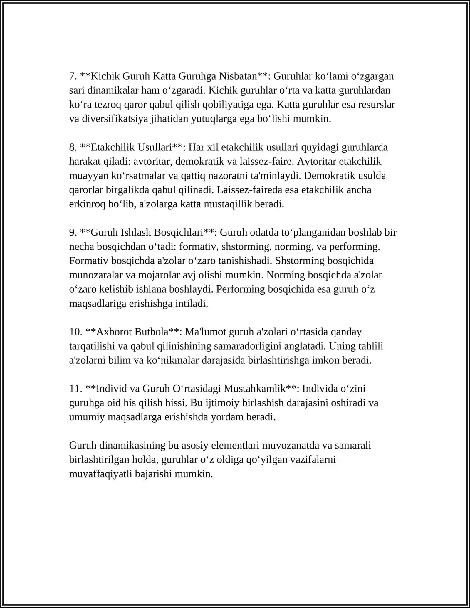 MUSTAQIL ISH Mavzu: GURUH DINAMIKASI 4