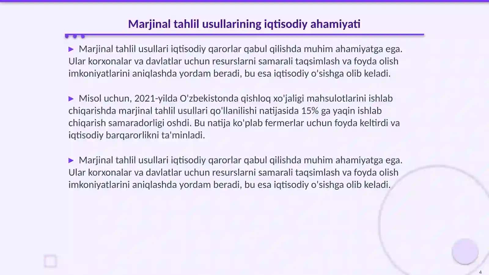 Marjinal tahlil usullaridan foydalanish 4