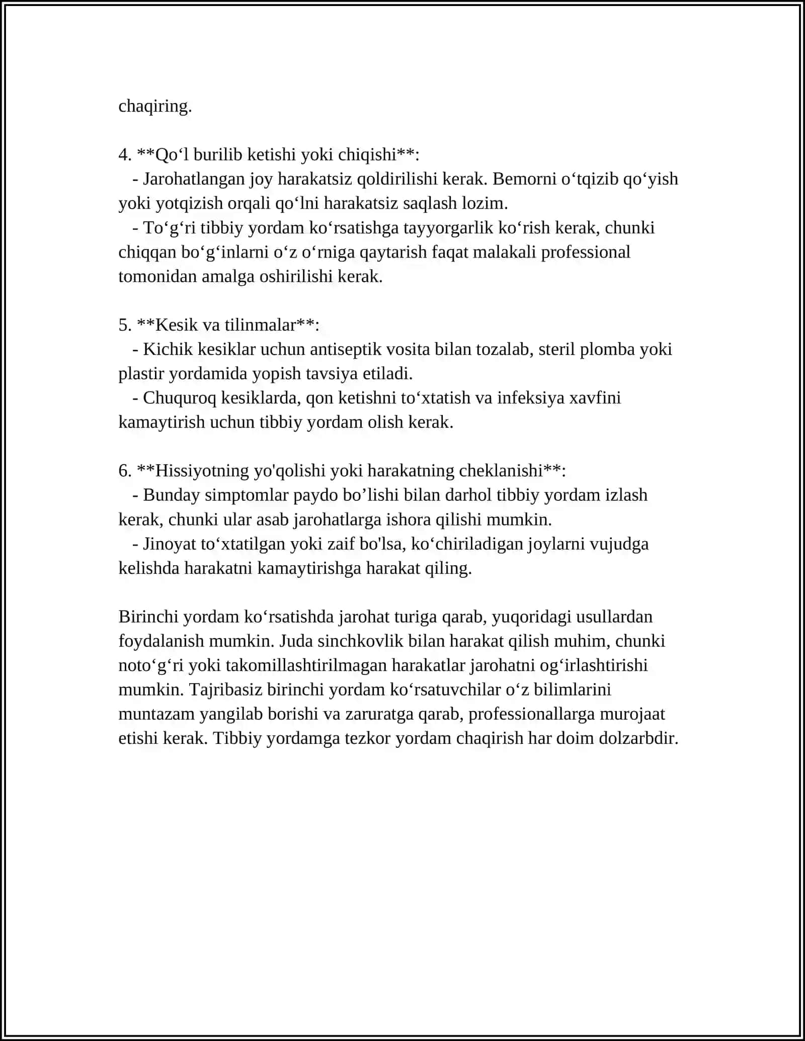QOʻL VA OYOQ JAROHATLARIDA BIRINCHI YORDAM 4
