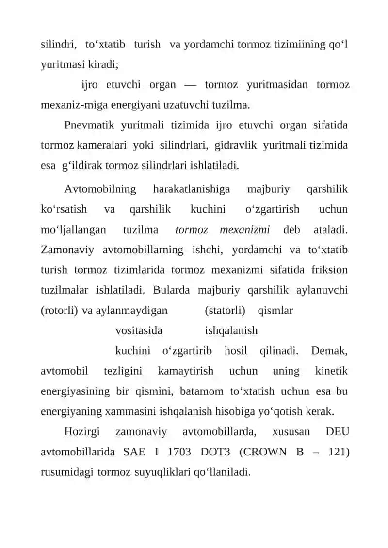 ZAMONAVIY AVTOMOBILLARNING ISHCHI TORMOZ TIZMI 4