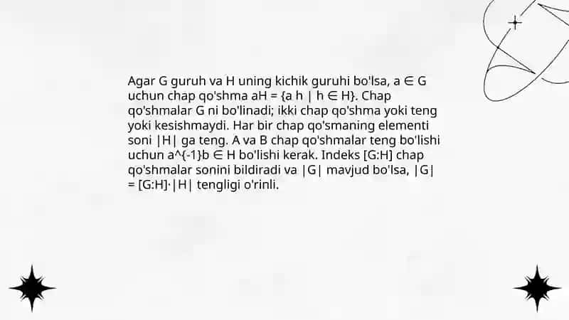 O'ng va chap qo'shmalik sinflari, Lagranj teoremasi 4