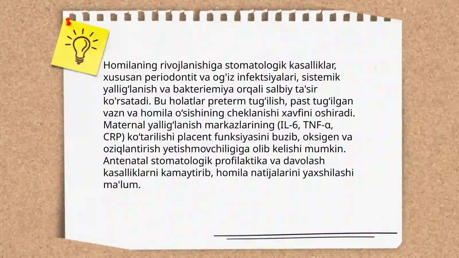 Stomatologik kasalliklar. Antinatal profilaktika 4