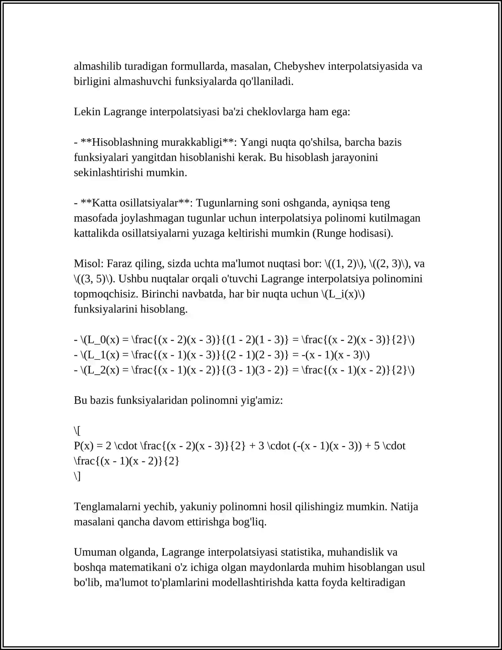 LAGRANJ INTERPOLYATSION KOʻPHADI PYTHON KODI 4