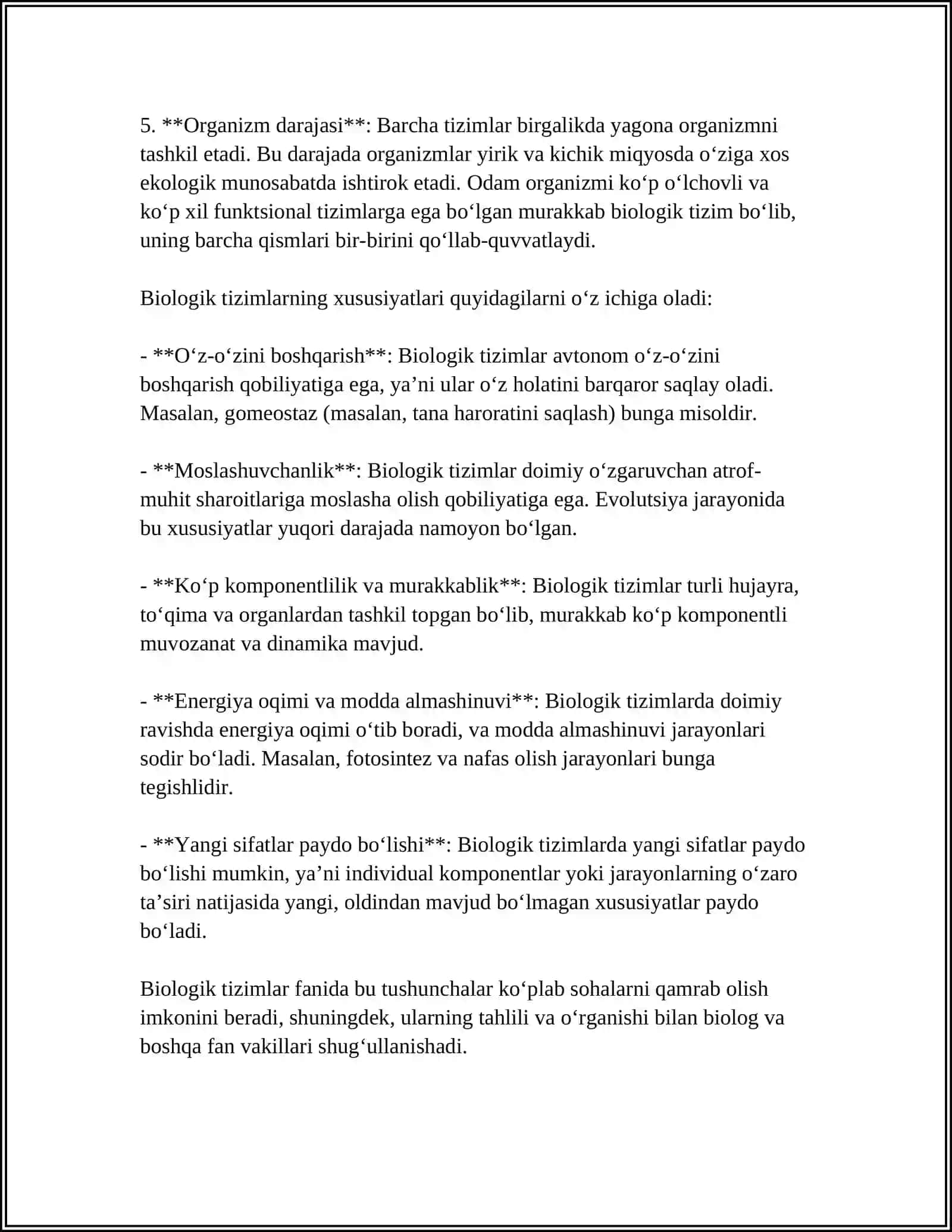 BIOLOGIK TIZIMLARNING MODELLARI 4