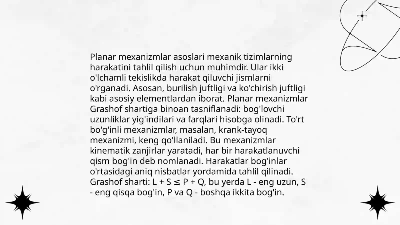 Tekis mexanizmlarni sinflarini tahlil qilish 4