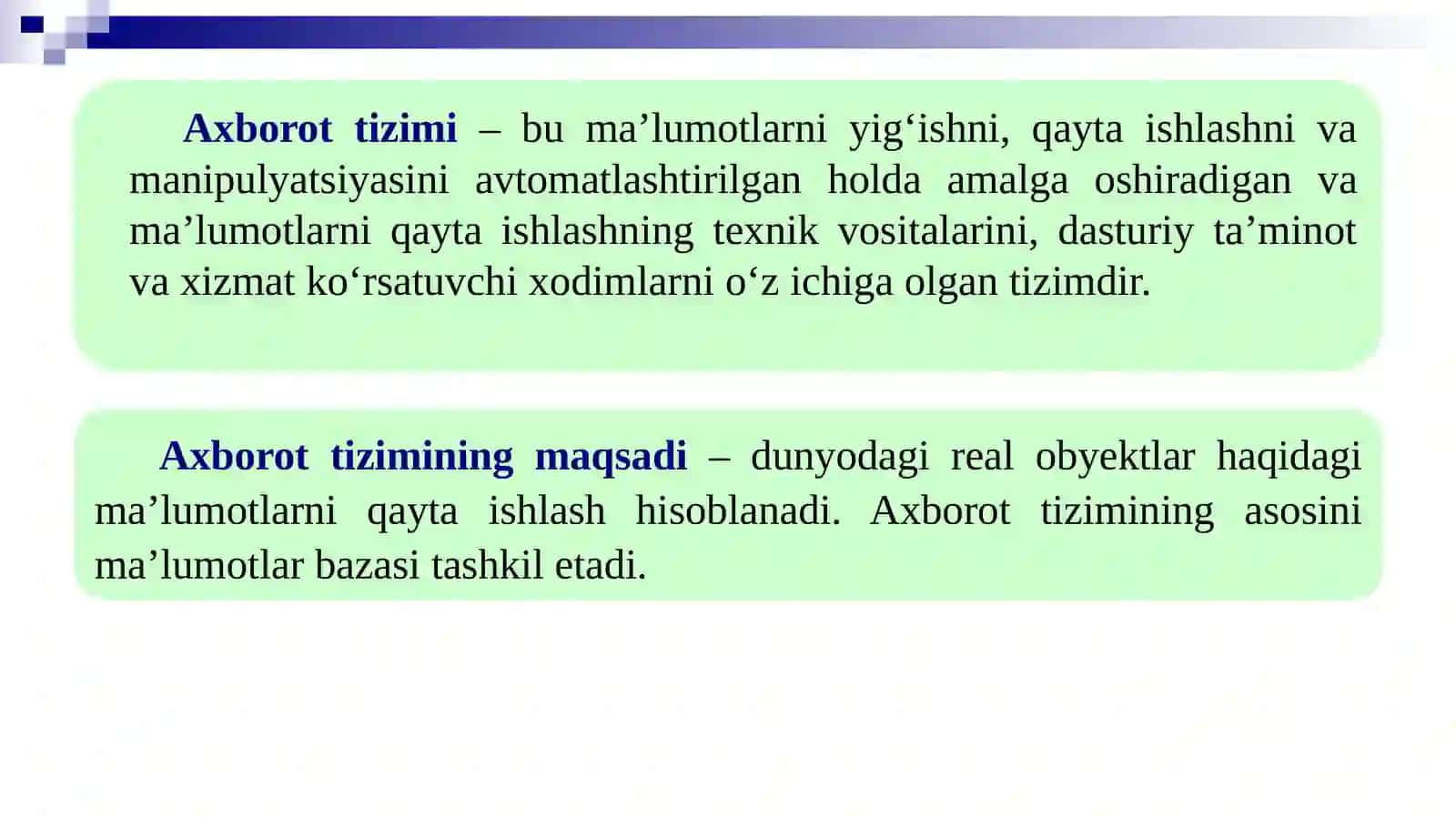 MA’LUMOTLAR BAZALARI VA KATTA HAJMDAGI MA’LUMOTLAR  BILAN ISHLASH TEXNOLOGIYALARI 4