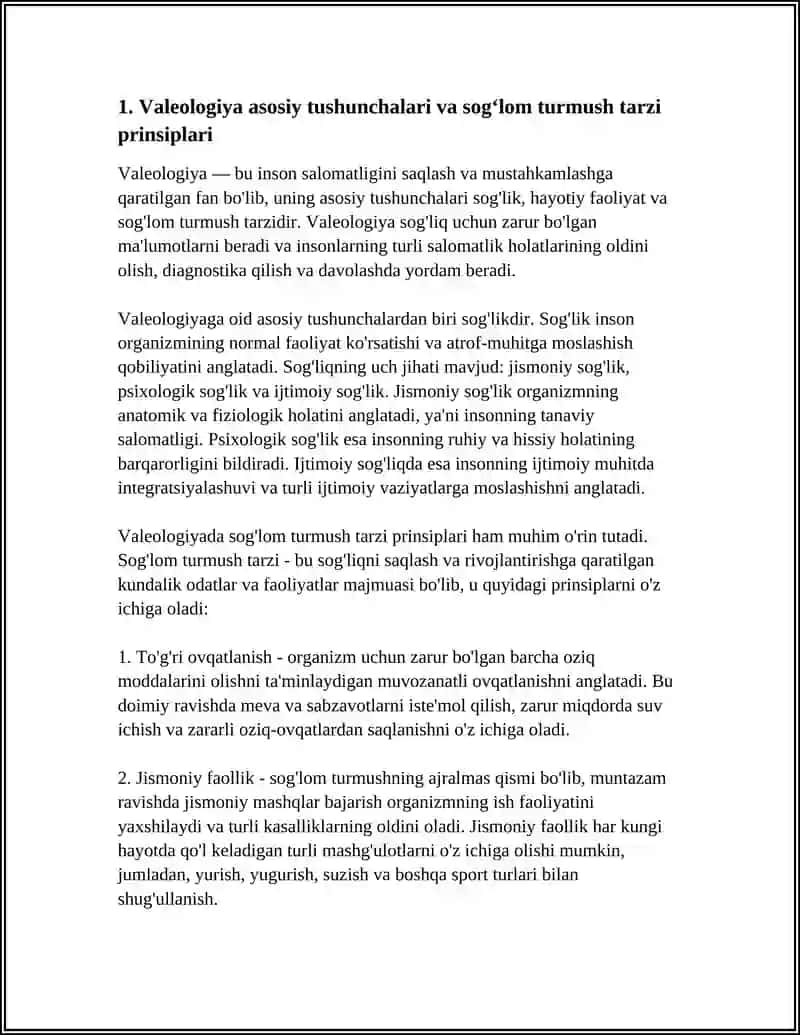 VALEOLOGIYA FANIDAN 10 TA NAZORAT TEST SAVOLLARI VARIANTLI 4