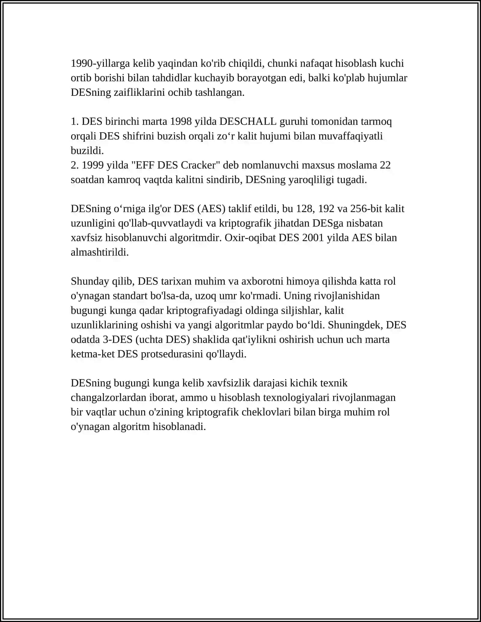 MUSTAQIL ISH Mavzu: DATA ENCRYPTION STANDARDS 4