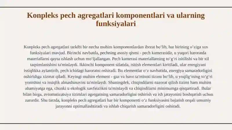Guruh usulda ishlaydigan konpleks pech agregatlari tarkibi 4