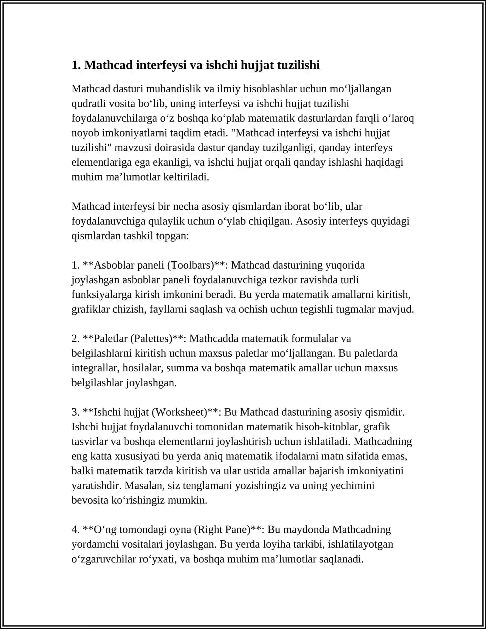 AMALIY DASTURLAR PAKETIDA DASTURLASH ELEMENTLARI (MATHCAD DASTURIDA) 4