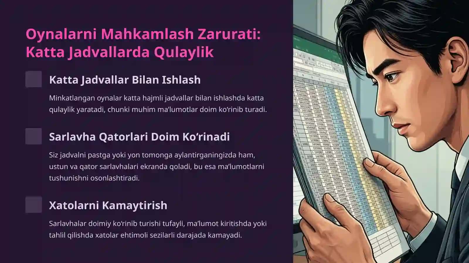 Excelda Panellar va Oynalarni Interfeysga Mahkamlash 4
