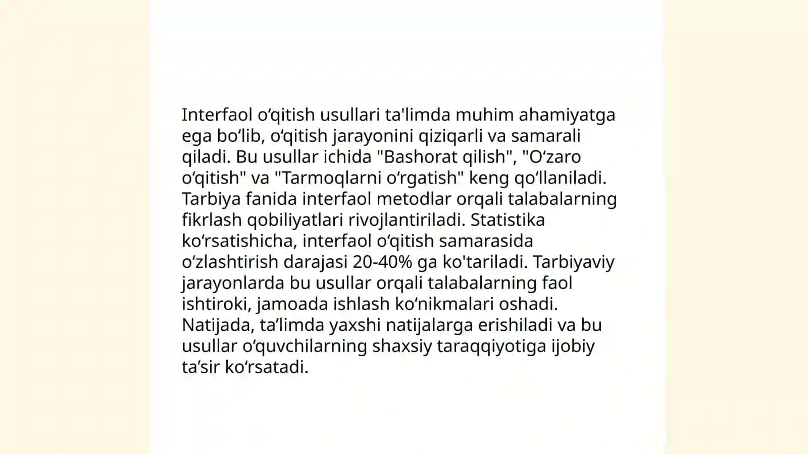 TARBIYA FANINI O'QITISHDA PEDAGOGIK TEXNOLOGIYALARDAN FOYDALANISH 4