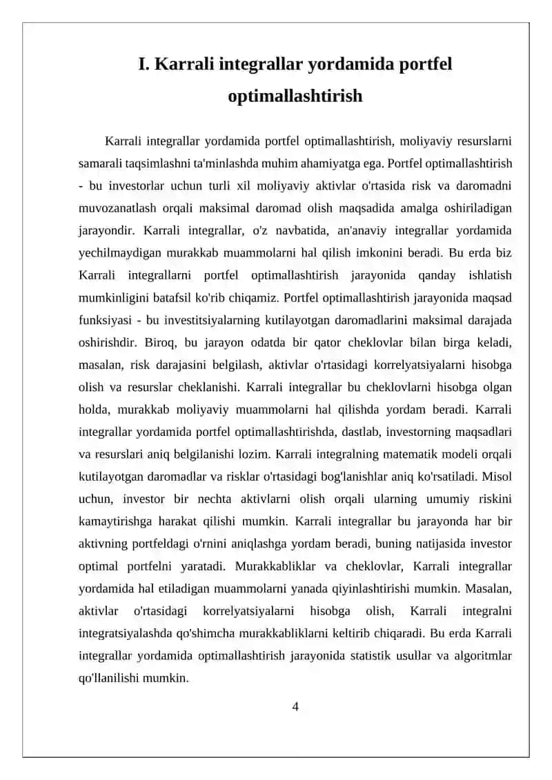 MAVZU: KARRALI INTEGRALNING OPTIMALLASHTIRISH MASALALARIDAGI TATBIQLARI 4