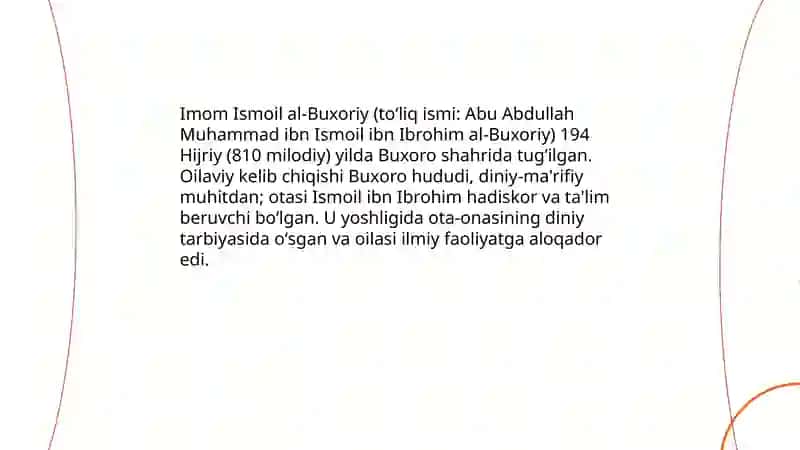 Imom Ismoil Al-Buxoriy haqida malumot 4