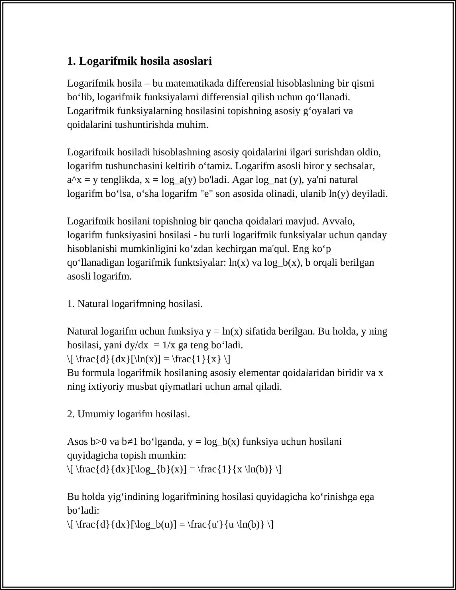 Logarifmik hosila asoslari 4