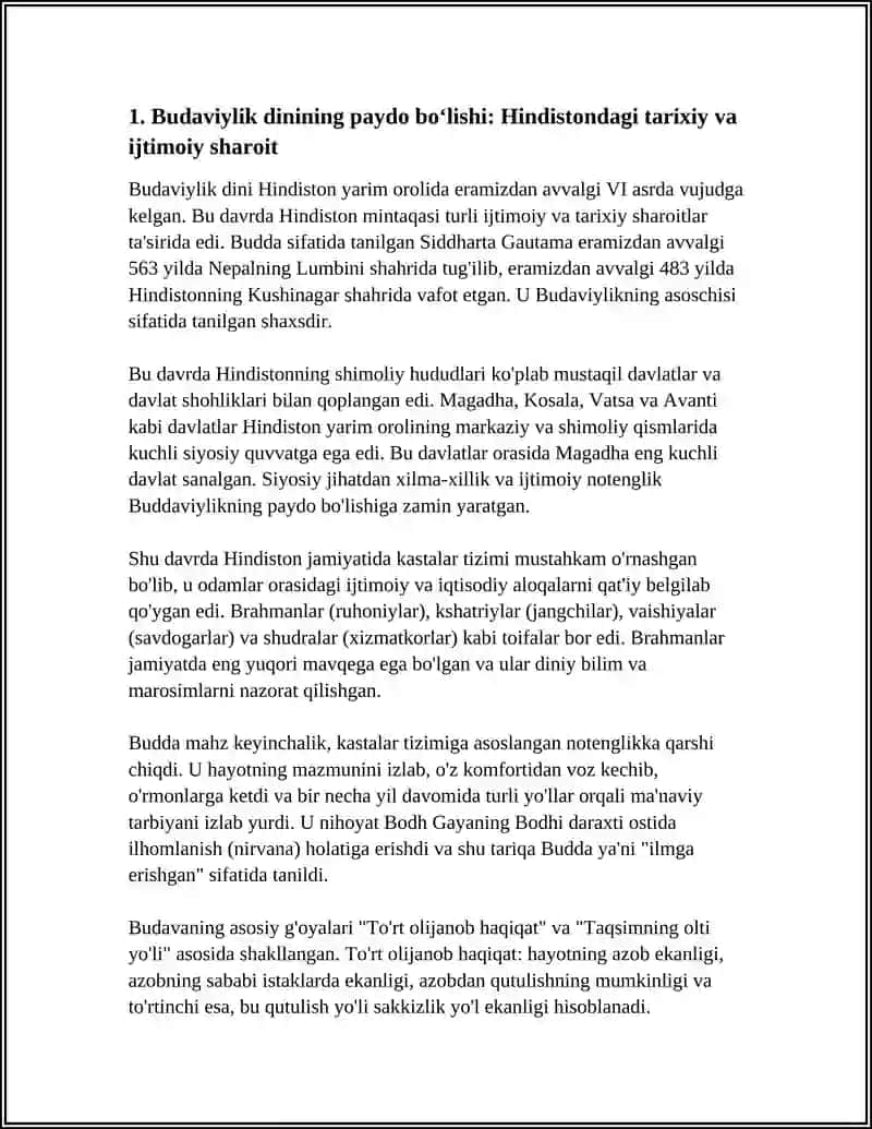 BUDAVIYLIK DININI PAYDO BO'LISH TARIXI, ASOSIY TALIMOTLARI, OQIMLARI, MANBALARI 4