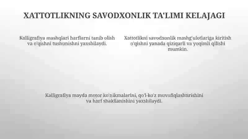 Savod oʻrgatishda husnixat daqiqalarini tashkil qilish darslari 4