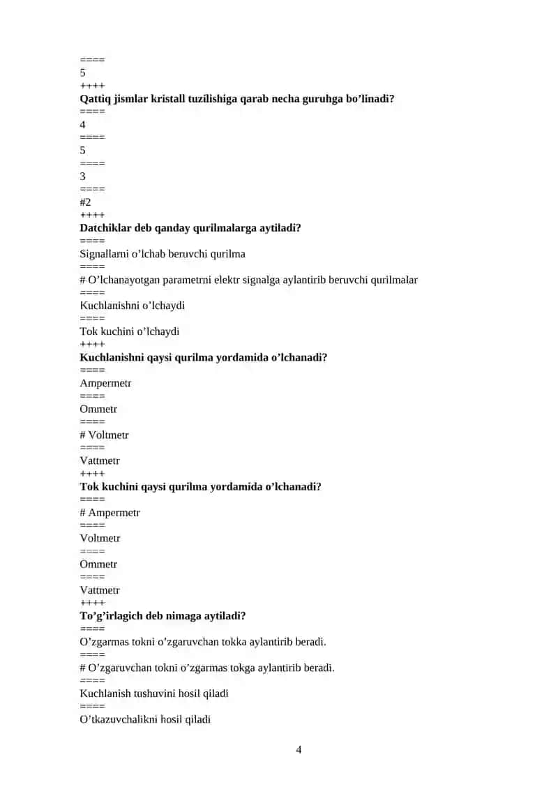 EAICHT yo’nalishi uchun «Yo’nalishga kirish» fanidan test topshiriqlari 4